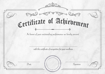 Retro certificate of achievement paper template with modern white marble textured - obrazy, fototapety, plakaty