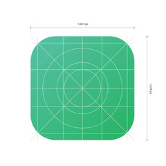 Vector app icon template with dimensions, development grid line - obrazy, fototapety, plakaty
