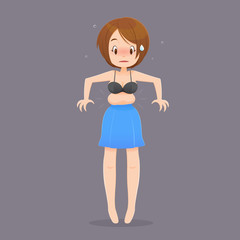 Cartoon woman checking fat on her belly, Vector illustration, Concept with health care and exercise.