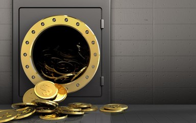 3d dollar coins over iron wall