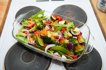 baked vegetables in glass pan