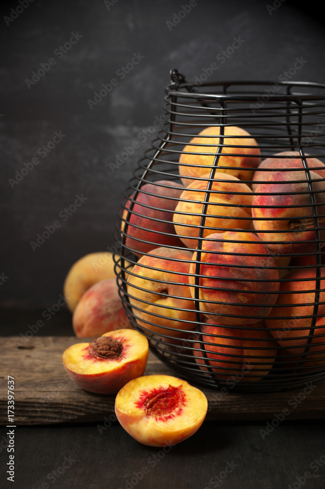 Canvas Prints Ripe peaches in basket