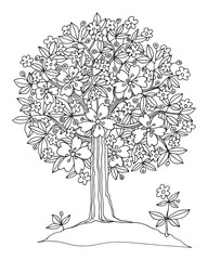 Hand drawn tree with flowers