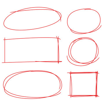 red hand drawn circle and rectangle markers