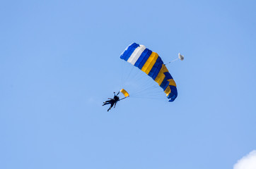 Tandem parachutist at 45 degrees