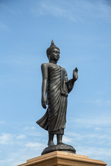 Buddha Silhouette - Rim Light on blue sky - Wat Saman Rattanaram, Chachoengsao.,thailand