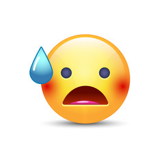 Fototapeta premium Scared face with Open Mouth and Cold Sweat. Frightened emoticon mood. Funky, afraid smile icons for applications and chat