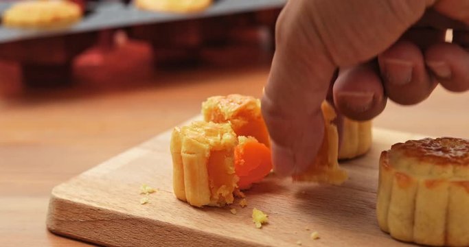 Eating chinese moon cake