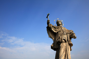 Baroque Statue of Saint John of Nepomuk on old Main Bridge in Wurzburg. Franconia. Germany