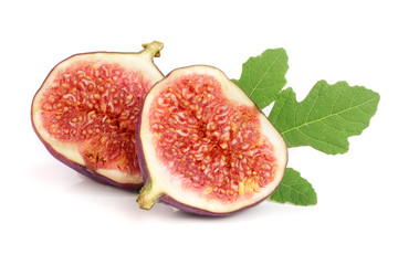 fig fruits with leaves isolated on white background