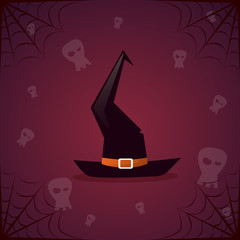 Silhouette Witch Hat And Skull Happy Halloween Banner Holiday Decoration Horror Party Greeting Card Flat Vector Illustration
