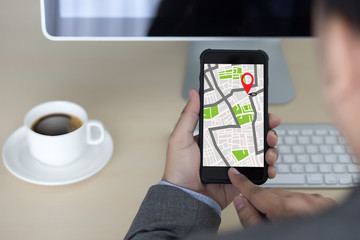 GPS Map to Route Destination network connection Location Street Map with GPS Icons  Navigation