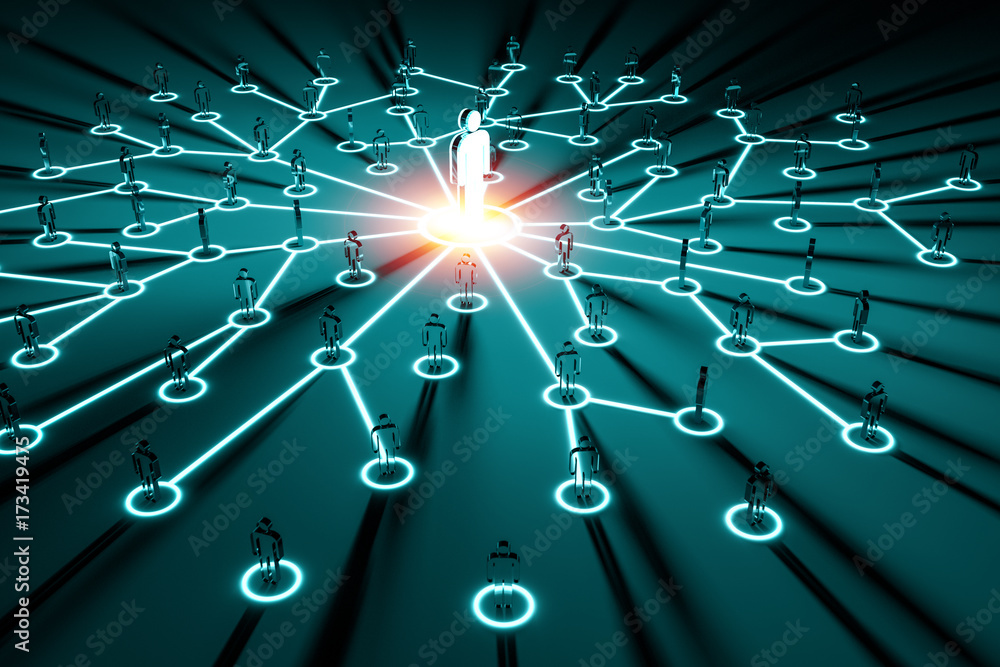 Poster leader connecting a group of people 3d rendering