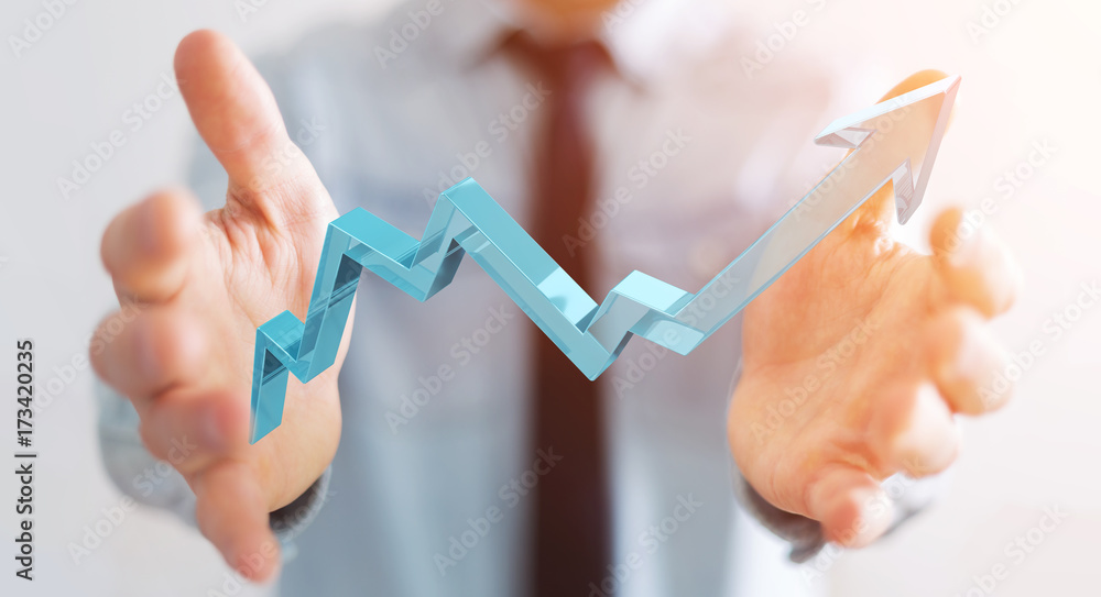 Poster Businessman using digital modern arrow 3D rendering