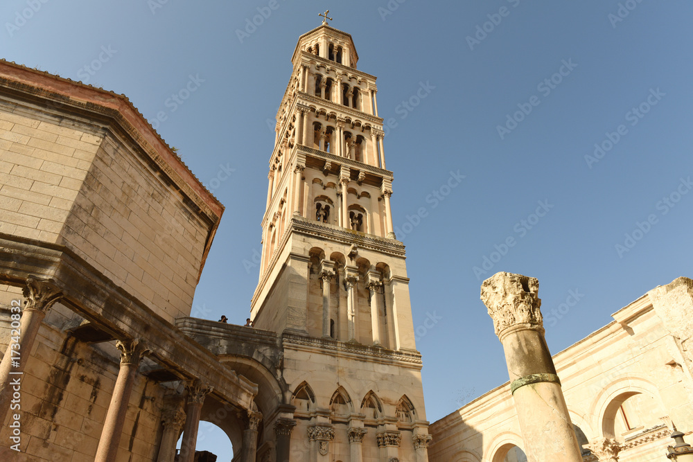 Poster bell tower of the saint domnius cathedral in split, croatia