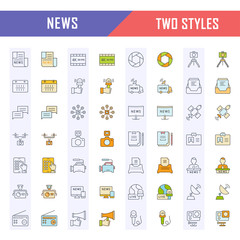 Set Vector Flat Line Icons News