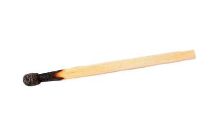 Burnt wooden match isolated on white background with clipping path.