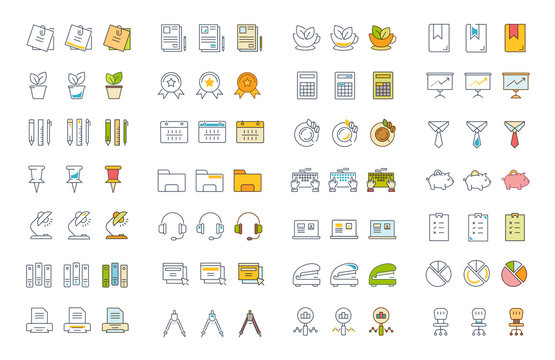 Set Vector Flat Line Icons Office Tools