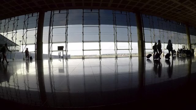 People on the airport  in Barcelona, Spain, time-lapse, 