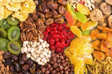 Photo sur Plexiglas Fruits Mix of nuts , dried and candied fruit