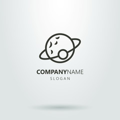 Black and white planet logo with a satellite