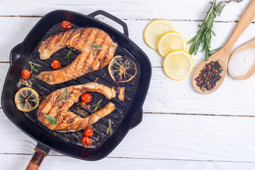 Grilled salmon steak