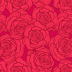 Rose flower seamless pattern. Red roses on red background. Stock