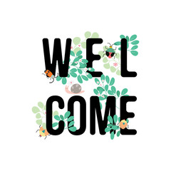 welcome text with wreaths
