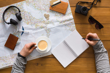 Travel planning concept, top view