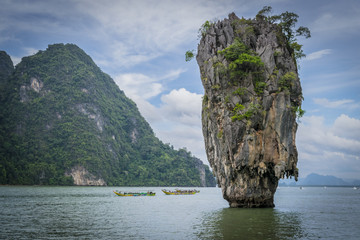 Limestone rocks of James Bond Island, and calm sea, Phuket, Thailand. Ko Ta Pu is a 20 metres...