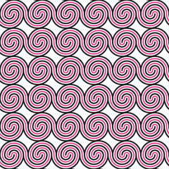 Geometric seamless pattern with black and pink spirals. Abstract bright texture.