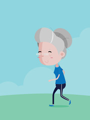 Plakat Old woman to run jogging and happy for strength. vector cartoon