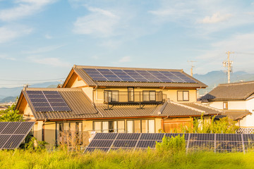   Solar power panels ,Photovoltaic modules for innovation green energy for life with blue sky background