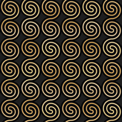 Geometric seamless pattern with gold spirals. Abstract golden metal texture.