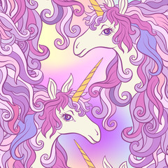 Obraz na płótnie Canvas Unicorn with multicolored mane, butterfly rainbow, star and love