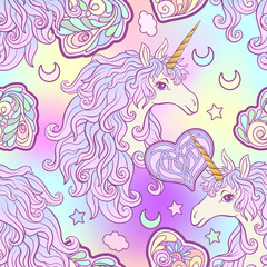 Obraz na płótnie Canvas Unicorn with multicolored mane, butterfly rainbow, star and love