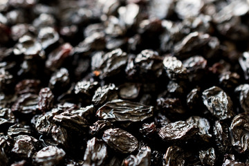 Organic Dry Raw Raisins close up view.