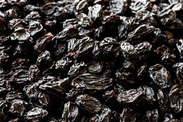 Organic Dry Raw Raisins close up view.