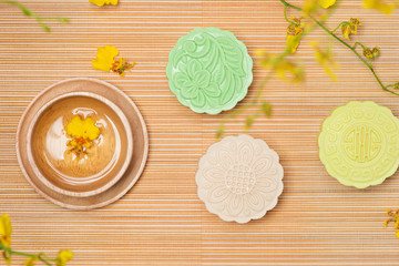 Delicious Chinese Traditional Snack Mooncake on the Table.