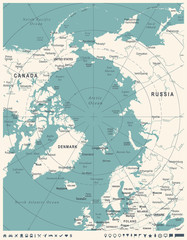 Arctic Region Map - Vintage Vector Illustration