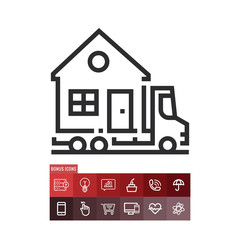 House moving icon, relocation symbol. Modern, simple flat vector illustration for web site or mobile app