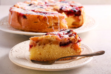 Mixed fruit cake with icing drizzle