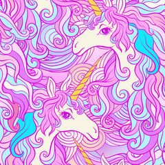 Unicorn with multicolored mane, butterfly rainbow, star and love © Elen  Lane
