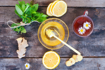 Ginger tea with lemon and honey