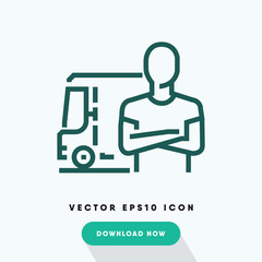 Man and van icon, cargo service symbol. Modern, simple flat vector illustration for web site or mobile app