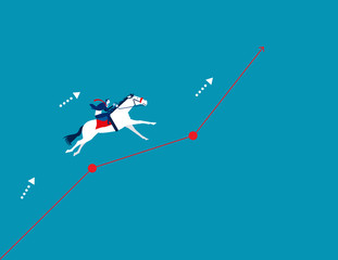 Businessman riding horse running on graphic chart. Concept business vector illustration. Flat design style.