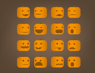 Different emotional expression of halloween pumpkin. Concept halloween vector illustration.