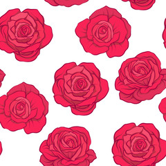 Seamless pattern with red roses on white background. Stock vecto