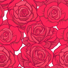 Seamless pattern with red roses on white background. Stock vecto