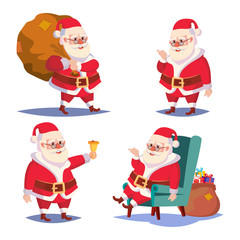 Santa Claus Set Isolated Vector. Cartoon Christmas Character. Classic Red Suit. Good For Flyer, Card, Poster, Decoration, Advertising Design. Xmas Design Element Illustration